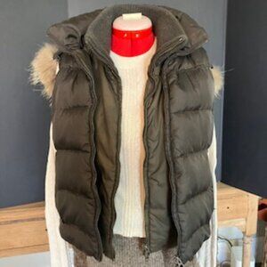 Mason's brown Down double zip vest w/removable fur hood Size US 8